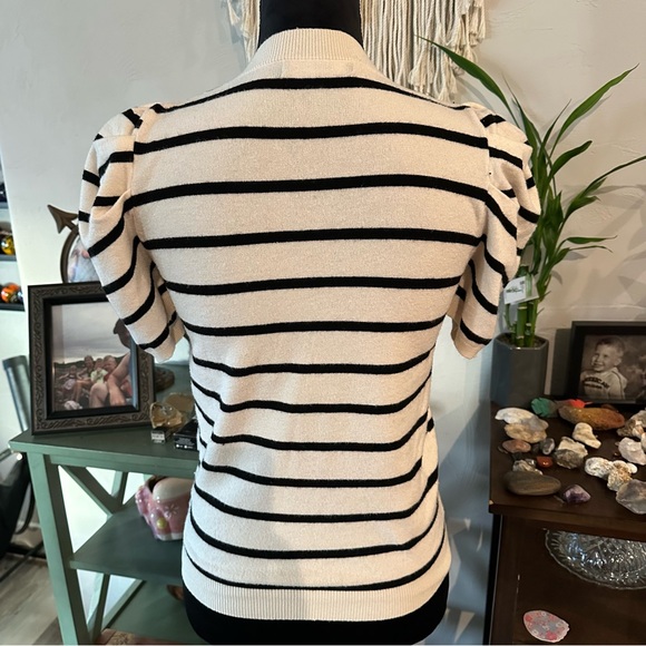 Striped Black and Cream Women's Sweater - Picture 2 of 6